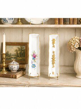 French Porcelain Floral Limoges Tray/ Solid Gold Gilt Tray Vintage